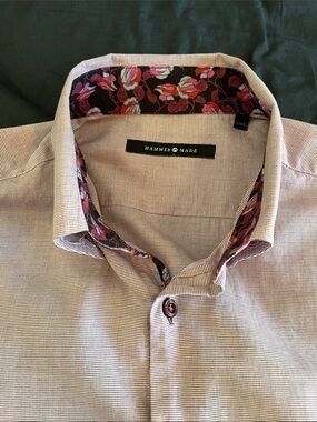 Hammer Made Men's Floral-Trim Burgundy & Light Pink Dress Shirt